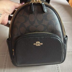 Coach Small Brown Signature Canvas & Leather Backpack with Gold Hardware